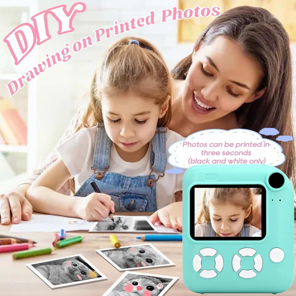 Kids Instant Print Camera – 2.4” Screen, 9600W Digital Pixels, Built-In Thermal Printer, Creative Toy & Educational Gift for Children