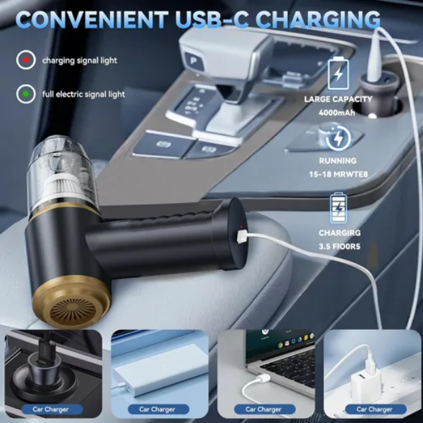 Handheld Vacuum Cleaner 6000Pa Suction, 100W Motor, Portable 4-in-1 for Car, Home & Office
