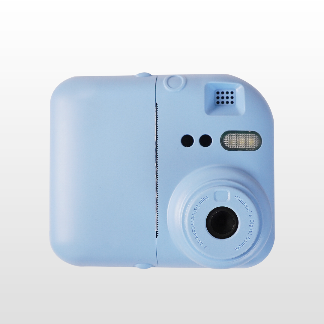 Light blue instant camera on a white background